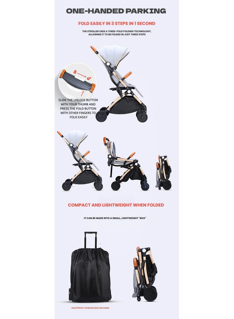 One-click Foldable Ultra Lightweight Travel Stroller with Absorbent Multi Position Reclining Seat Adjustable Canopy Foldable Storage Basket Foldable Gear for Airplane NO.1104 - Image 3